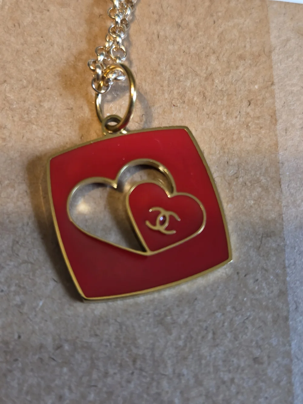 CHANEL Red Heart Double Pendant